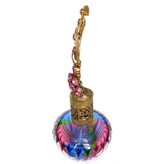 Hollywood Regency Jeweled Rainbow Cut Crystal Atomizer Perfume Bottle, Bohemia For Sale - Image 13 of 18