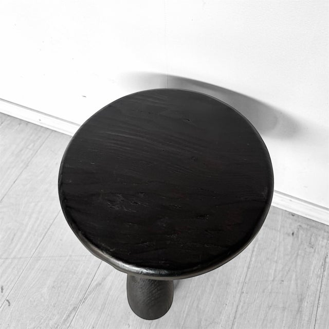 French 1990s French Brutalist Ebonized Wooden Tripod Stool Attributed to Charlotte Perriand For Sale - Image 3 of 4