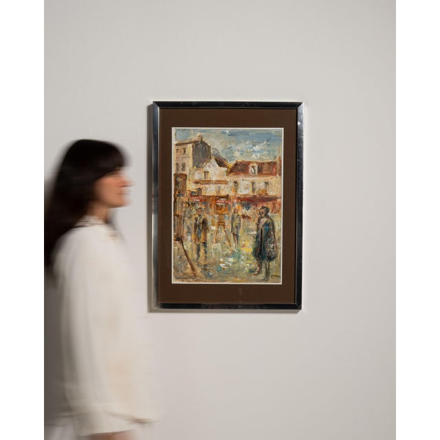 20th Century French Dark Brown Signed Oil on Panel Impressionist Street Scene in Passe-Partout For Sale - Image 15 of 15