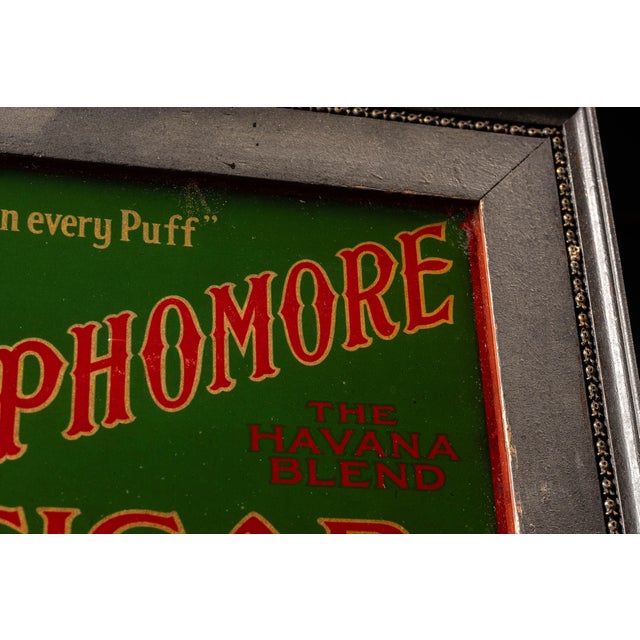 Sophomore Cigar Reverse Painted Glass Sign, C. 1910s For Sale - Image 4 of 5