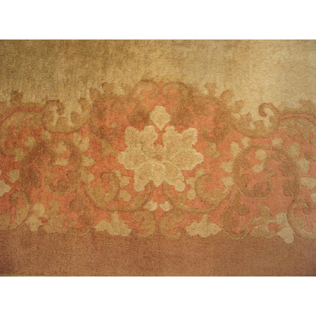 Early 20th Century 1920s Tan Camel Minimalist Antique Chinese Art Deco Rug 9'0" X 11'9" Handknotted Wool Carpet For Sale - Image 5 of 6