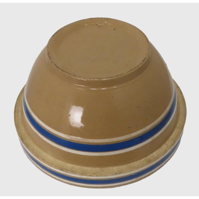 Large Antique 11 1/2 Inch Size Blue and White Decorated Banded Yellow Ware Kitchen Mixing Bowl For Sale - Image 9 of 13
