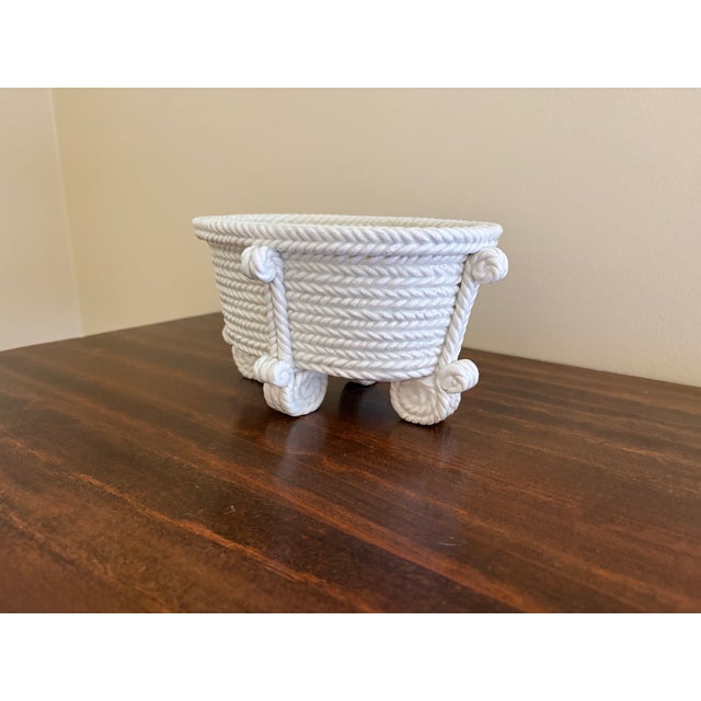 Vintage French Country White Porcelain Rope-Form Cachepot For Sale - Image 4 of 12