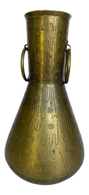 Vintage Early 20th Century Hand Etched Brass Vessel With Handles
