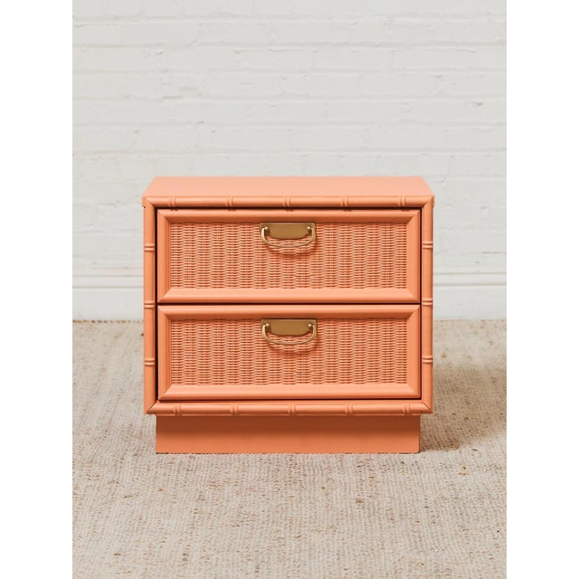 Pink Coral Vintage Bamboo Nightstands, A Pair For Sale - Image 8 of 9