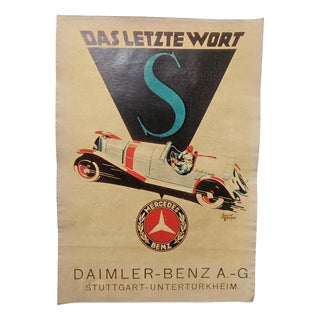 Art Deco Mercedes Benz Automobile Advertising Poster, 1930s For Sale