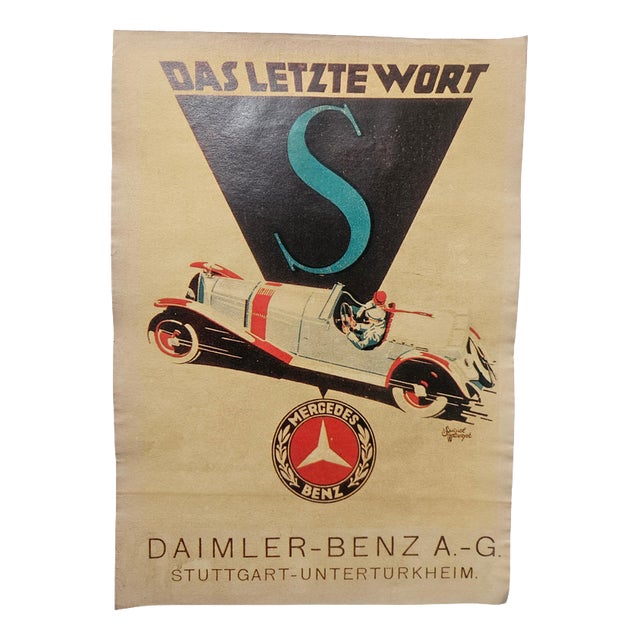 Art Deco Mercedes Benz Automobile Advertising Poster, 1930s For Sale