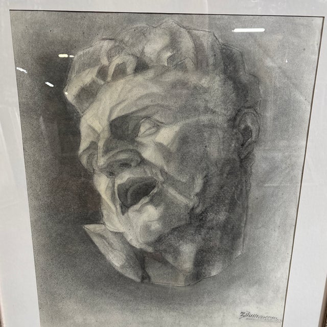 Set of Three Charcoal Portraits From the Mid 20th Century, Europe For Sale - Image 4 of 12