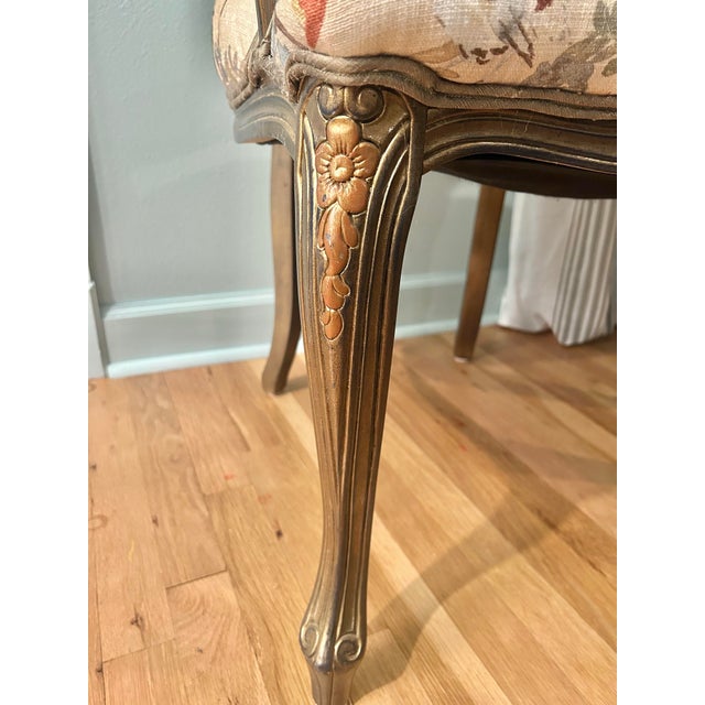 Late 20th Century Italian Louis XV Style Armchair With Carved Wood Polychrome Finish and Custom Upholstery For Sale - Image 9 of 15