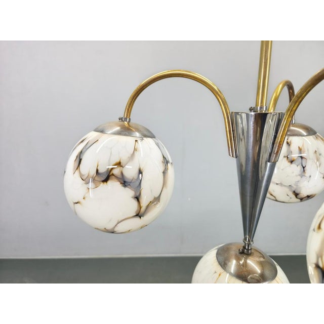 1930s Art Deco Chandelier in Marble, Glass, Brass & Chrome, 1930s For Sale - Image 5 of 14