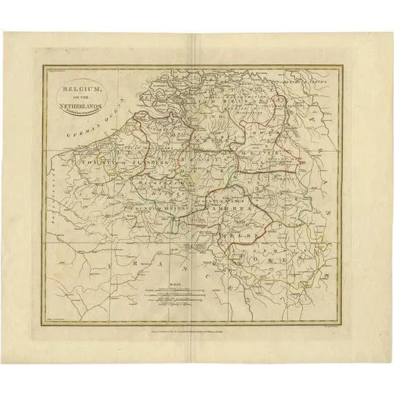 Antique Map of Belgium and Part of the Southern Netherlands, 1810 For Sale