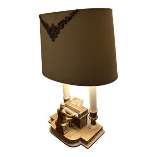 Antique Figural 1932 Beethoven-Themed Piano Lamp W/Original Shade by J.B.Hirsch For Sale