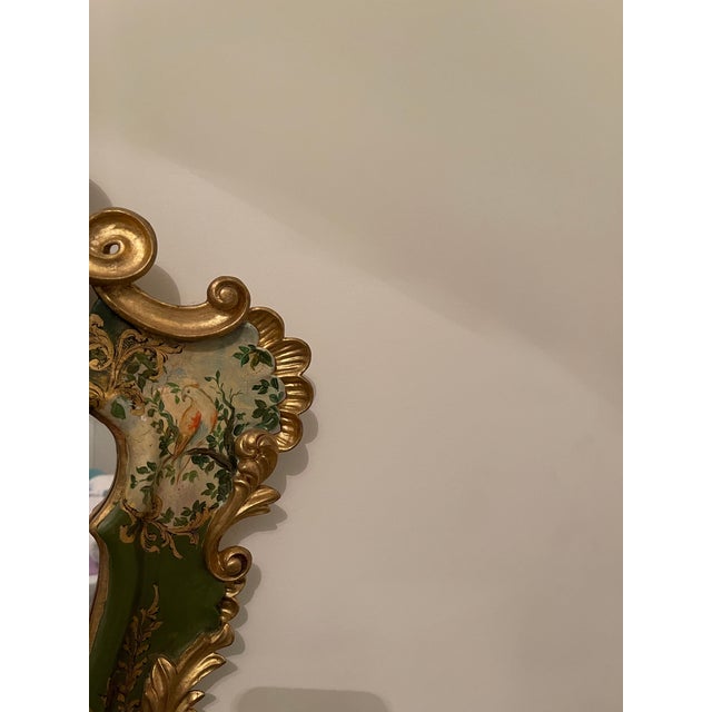 Glass Vintage Hand Painted Italian Venetian Mirror With Elaborate Gold Decoration For Sale - Image 7 of 11