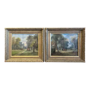 Pair of French "Chasse a Courre" Oil Paintings Signed Florantin, 19th Century