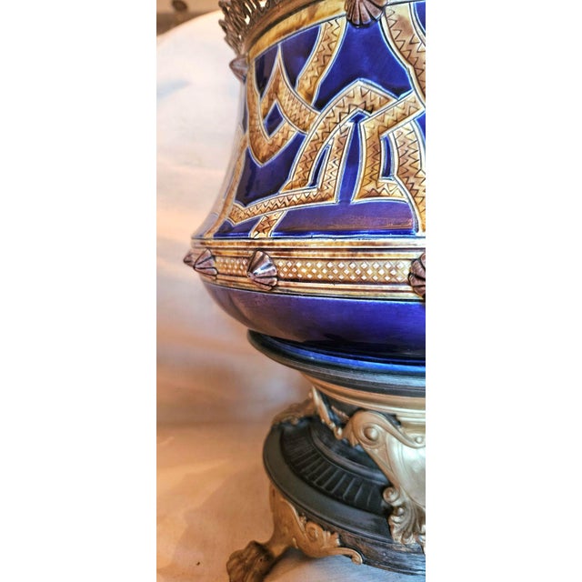 Black Large Barbotine and Bronze Cache Pot For Sale - Image 8 of 11