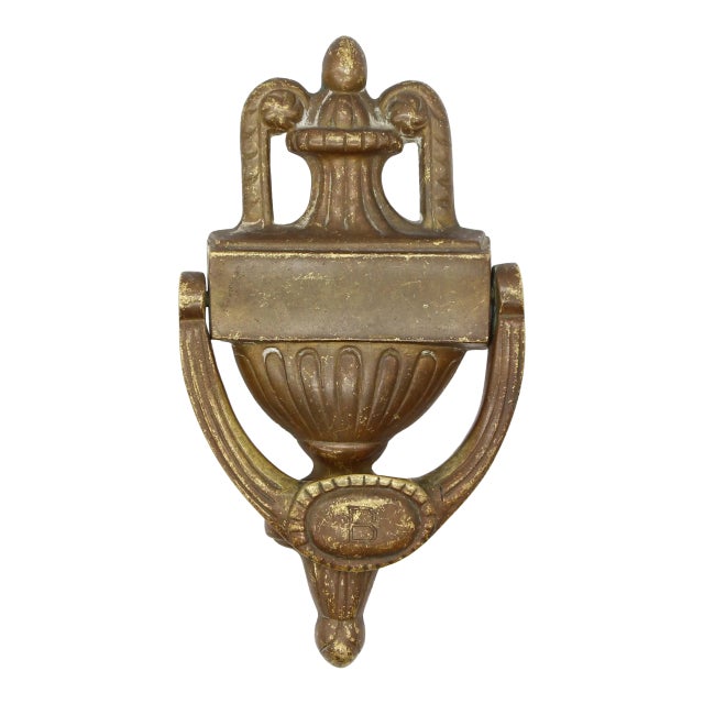 Mid 20th Century Traditional Bronze B Monogrammed Door Knocker For Sale