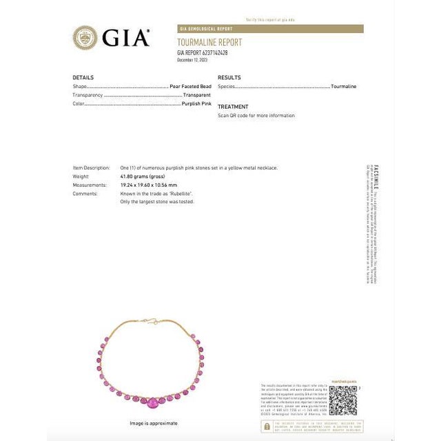 Metal Vintage Gia Certified 120 Carat Pear-Shape Pink Rubellite Tourmaline Necklace For Sale - Image 7 of 7