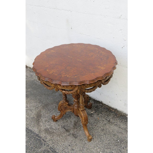 Side TableEarly 1900s French Inlay Carved Burlwood Side End Center Table 6226 For Sale - Image 12 of 13