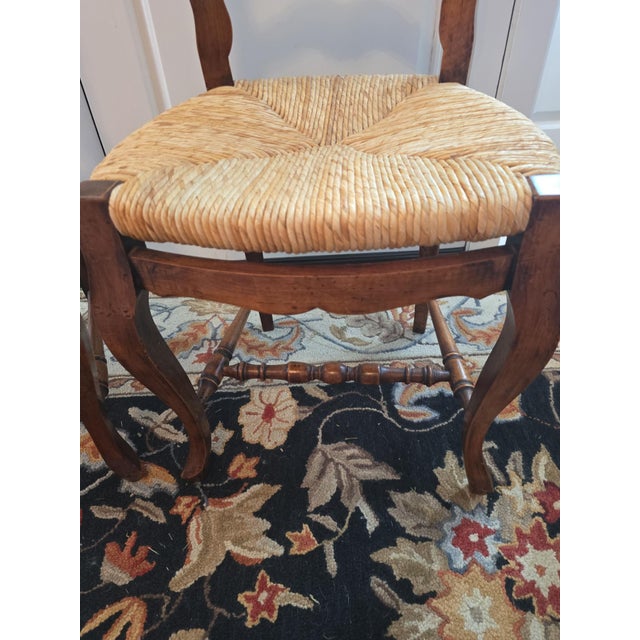 2 Vintage French Provincial Ladder Back Walnut Rush Seat Chairs For Sale - Image 4 of 13