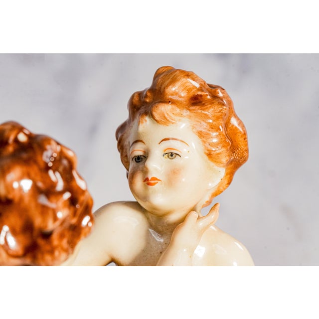 Pair Hand Painted Italian Porcelain Cherubs Antique Capodimonte Putti Figurines Sculpture Statue Old World Home Decor For Sale - Image 4 of 18
