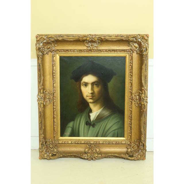 Large Gold Frame Oil Painting on Canvas of Young Man Chairish
