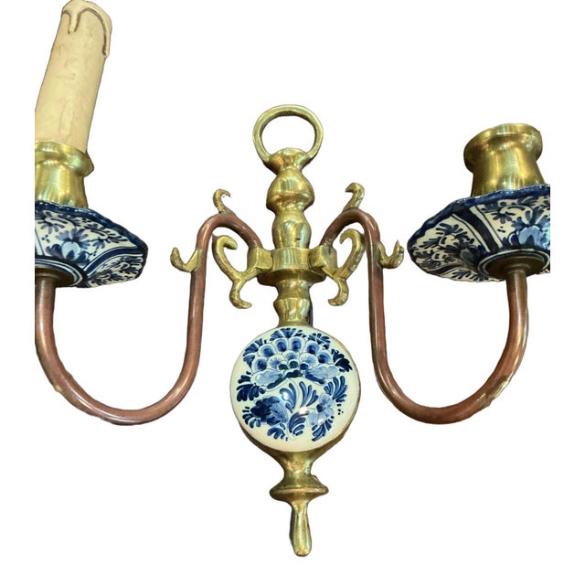 Mid 20th Century Dutch Delft Hand Painted Sconces - Pair For Sale - Image 11 of 13