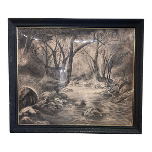 Monumental Antique Original Charcoal of Woodland Brook