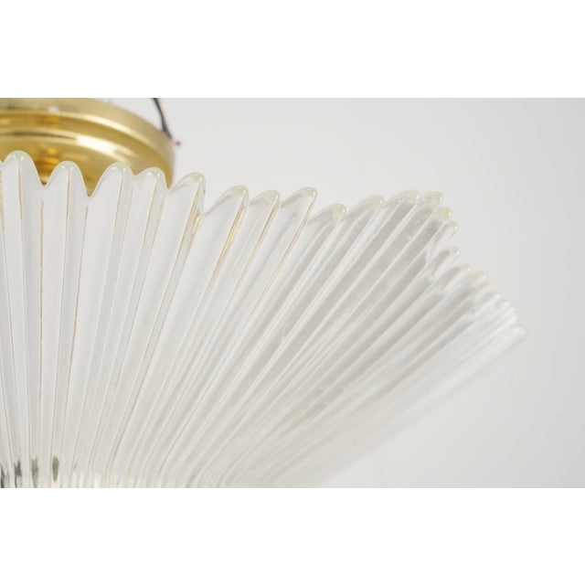 Art Deco Vintage Art Deco Ribbed Glass Brass Semi Flush Mount Light For Sale - Image 3 of 10