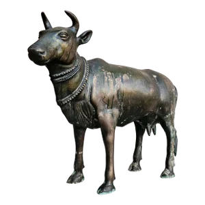 Large 16th-19th Century India Patinated Bronze Copper Alloy Nandi Bull Figure Hindu Temple Statue