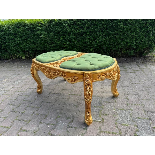 1980 Italian Baroque Gold Beech Green Velvet Bench - 1 Pc For Sale - Image 11 of 13