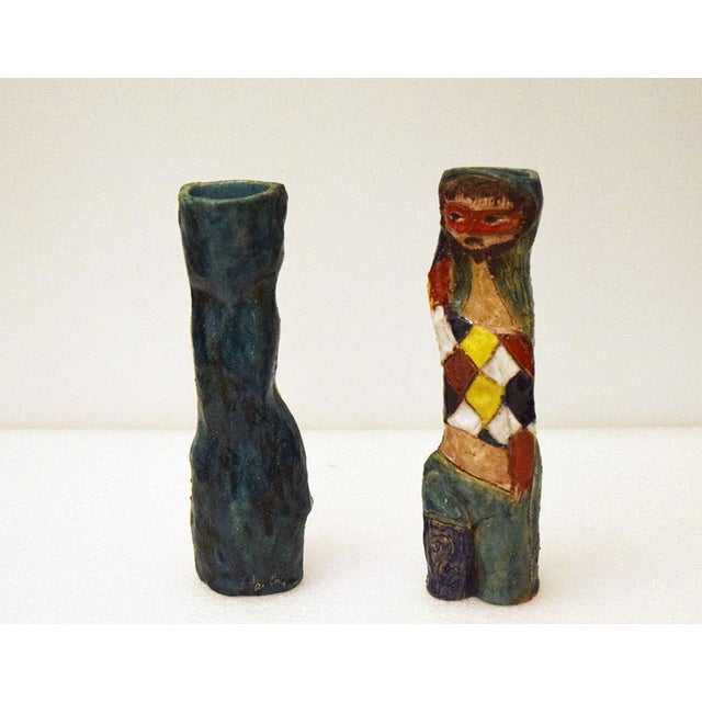 Mid-Century Modern Ceramic Sculpture Vases of Harlequin and Columbine by Marcello Fantoni, 1960s, Set of 2 For Sale - Image 3 of 12