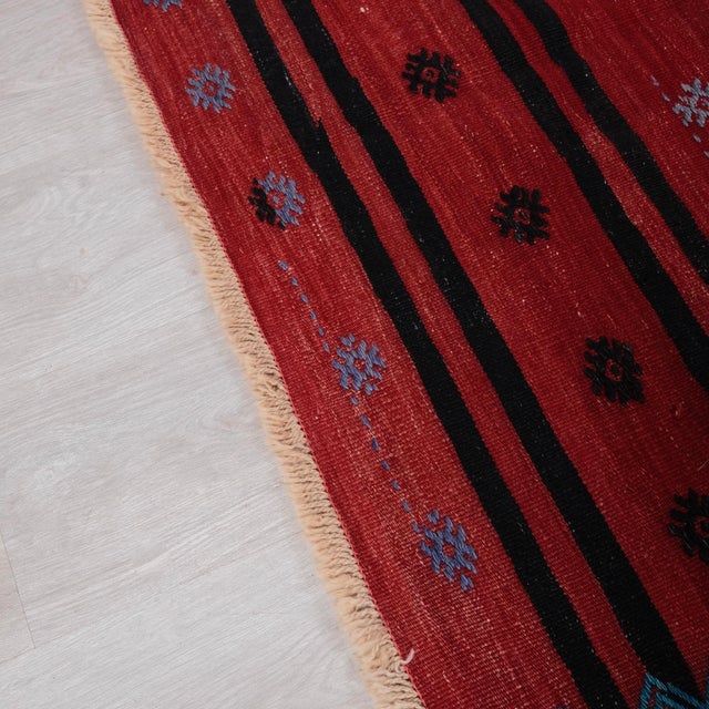 Kilim Runner Rug in Wool in Shades of Red with Oriental Decorations For Sale - Image 10 of 12