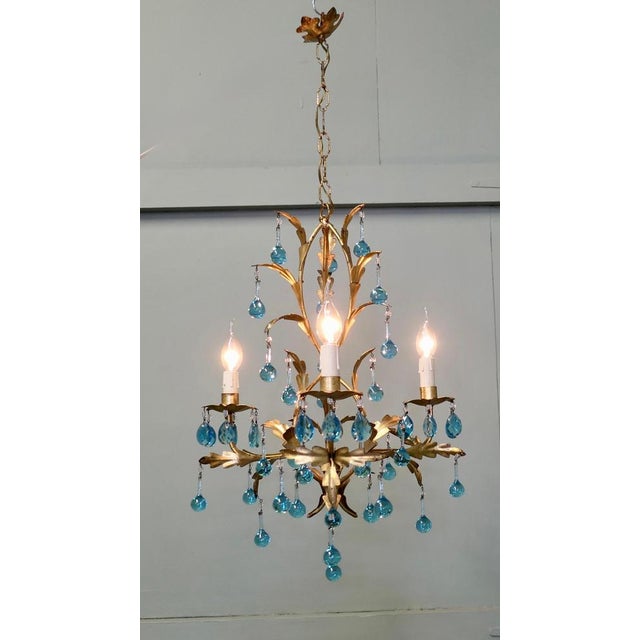 A Charming French Turquoise Crystal and Tolewear Chandelier This is an excellent quality and very dainty piece, the...
