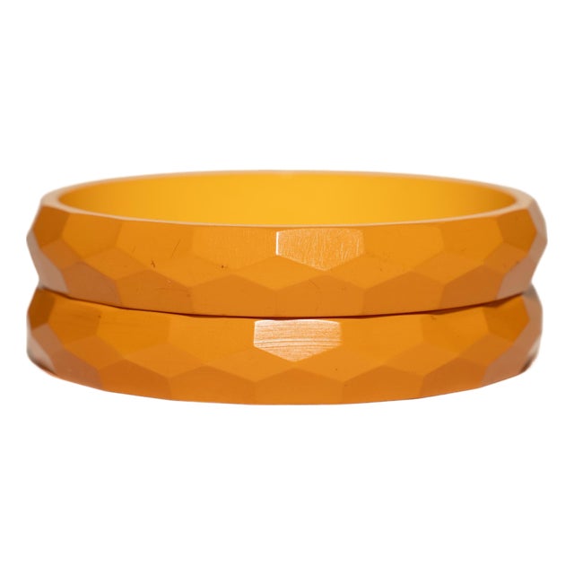 Vintage Art Deco Bakelite Diamond Faceted Bangle Bracelets, 1930's Set of 2 For Sale