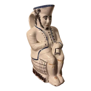 Antique 18th Century French Tin Glaze Faience Delft Sponge Painted Toby Jug