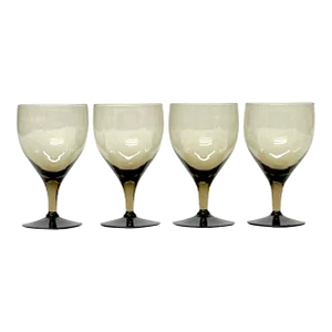 Mid 20th Century Modern Smokey Grey Wine Goblets - Set of 4