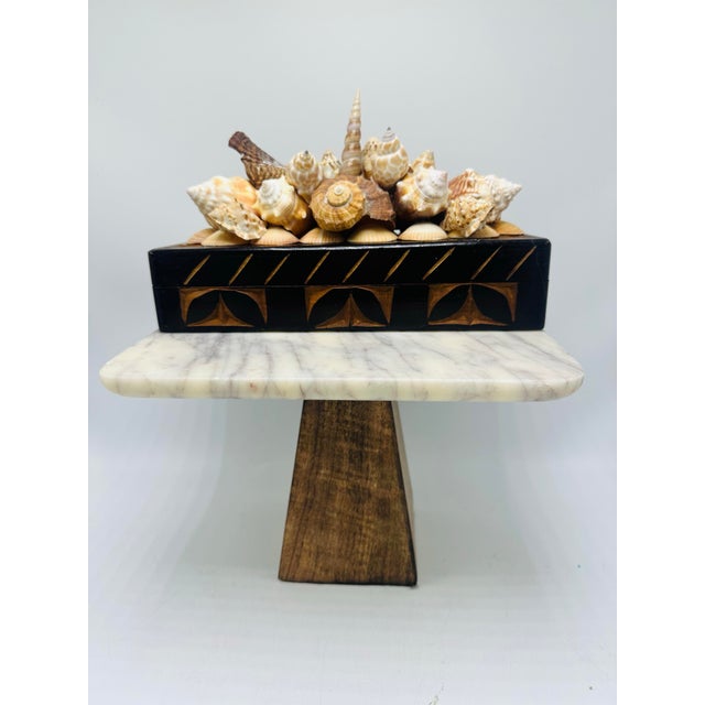 Wood Vintage Carved Wooden Box With Shells For Sale - Image 7 of 11
