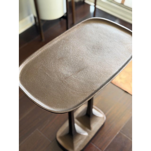 2020s Made Goods Brenna Side Table - Antiqued Bronze Cast Metal Accent Table With Sculptural Double Stem Base For Sale - Image 5 of 11