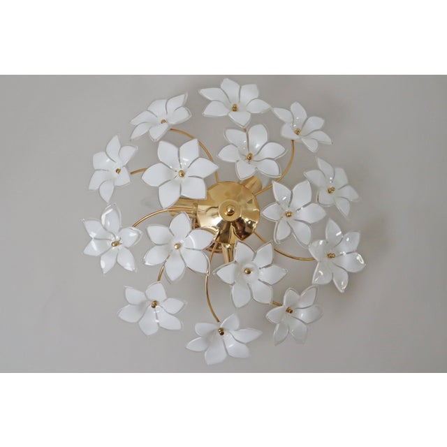 Gold Austrian White Murano Flowered Glass Hanging Lamp, 1990s For Sale - Image 8 of 18
