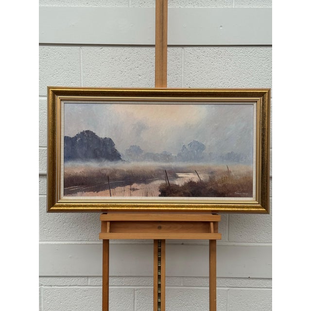 A serene river landscape at dawn with misty trees and soft, warm morning light 1987 Circa For Sale - Image 14 of 18