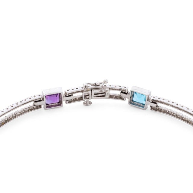 14k White Gold, Diamond and Multi-Color Gemstone Bracelet For Sale In New York - Image 6 of 6