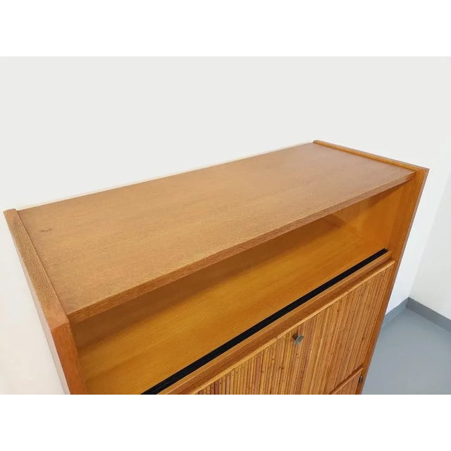 Vintage Secretary in Rattan and Light Wood by Adrien Audoux & Frida Minet, 1960s For Sale - Image 9 of 13