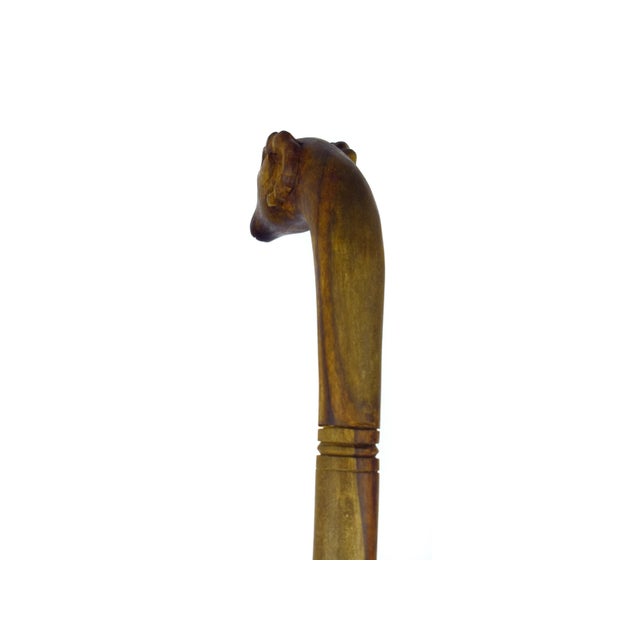 Brown Antique Hand Carved Folk Art Ram Head Wooden Walking Cane For Sale - Image 8 of 9