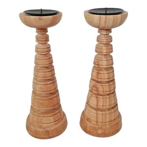 Set of 2 Wood Candle Stands