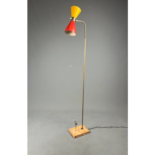 Italian Floor Lamp with Double Cone Shade and Italian Marble Base, 1950s For Sale - Image 11 of 18