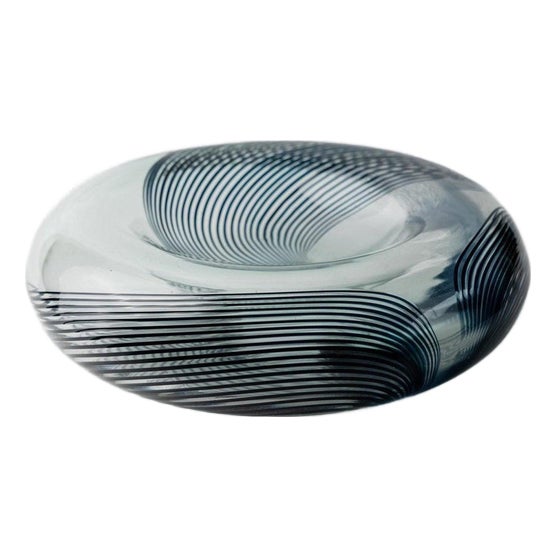 Vintage Filigree Murano Glass Bowl with Twisted Stripe Pattern, Italy, 1970s For Sale