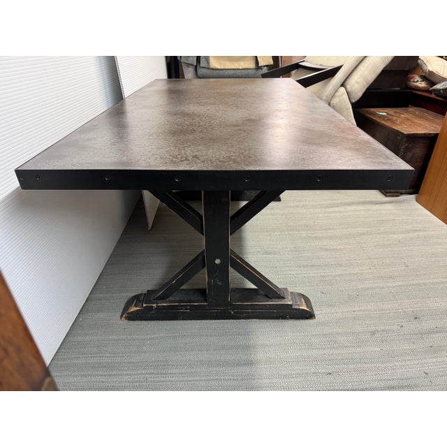 Industrial Reclaimed Wood + Concrete Trestle Table/Work Desk For Sale - Image 3 of 12