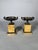 Important mantelpiece set, clock with horse motif and pair of cassolettes in the Charles X Restoration style. Siena yellow...