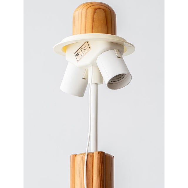 Large Scandinavian Pine Table Lamp with Fabric Dome Shade, 1960s For Sale - Image 11 of 14