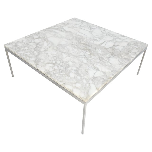 White Solid Stainless Steel Marble Top 42x42 Square Mid Century Modern Coffee Table For Sale - Image 8 of 15